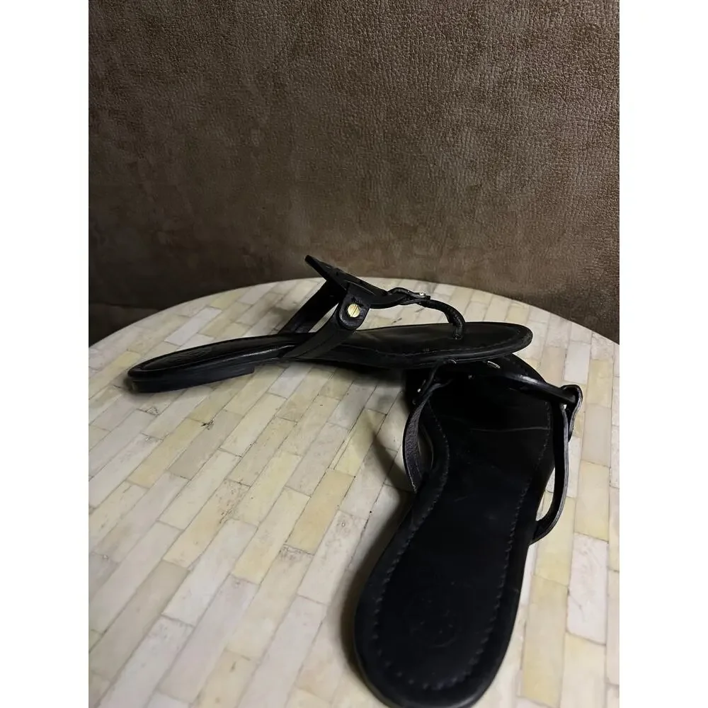 Tory Burch Miller Thong Sandals in smooth black leather